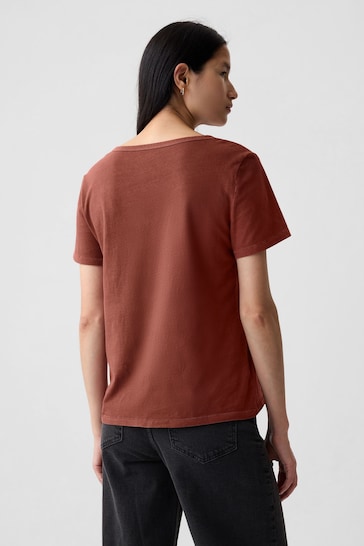Gap Brown Organic Cotton Vintage Short Sleeve V Neck T-Shirt