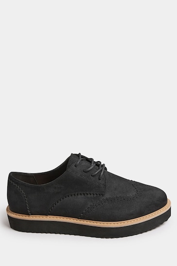 Yours Curve Black Faux Suede Derby Shoe In Extra Wide EEE Fit