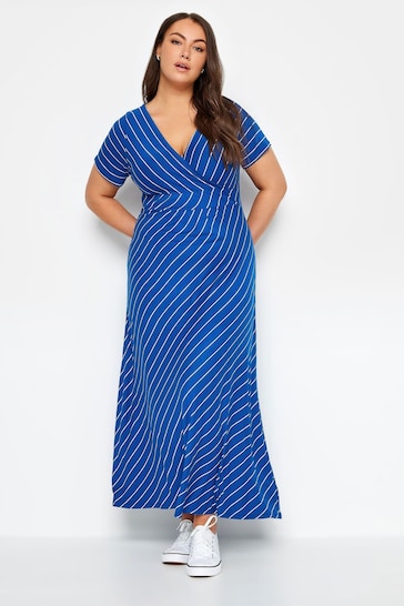 Yours Curve Blue Striped Wrap Maxi Dress