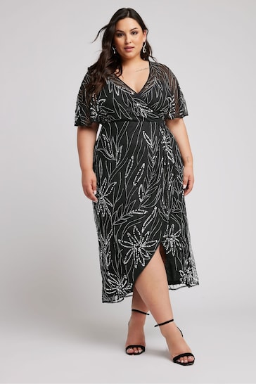 Yours Curve Black Luxe Embellished Wrap Maxi Dress