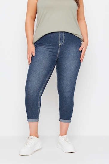 Yours Curve Mid Blue Grace Cropped Turn Up Jeggings
