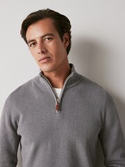 Grey Regular Cotton Premium Zip Neck Jumper - Image 1 of 7