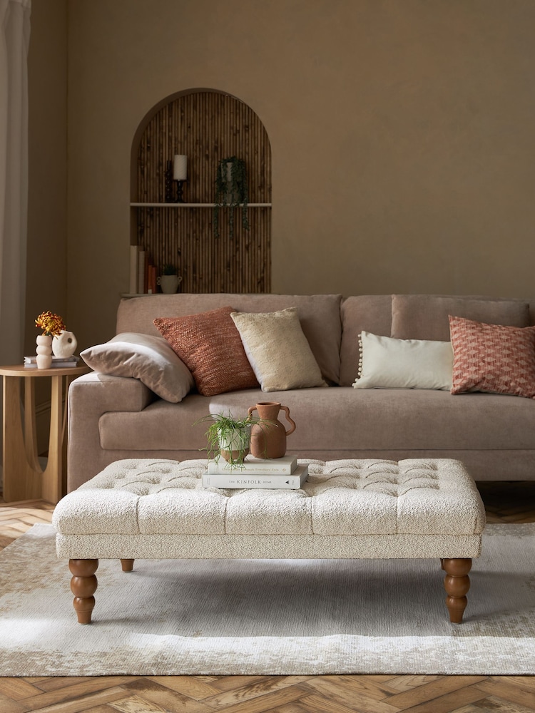 Casual Bouclé Oyster Natural Albury Buttoned Large Footstool - Image 1 of 7