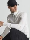 Reiss White Affleck Golf Stretch Merino Zip Neck Jumper