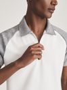 Reiss White/Grey Joseph Neoprene Zip Neck Polo Shirt