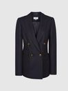 Reiss Navy Larsson Double Breasted Twill Blazer