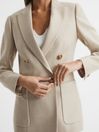 Reiss Neutral Larsson Double Breasted Twill Blazer
