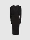 Reiss Black Jenna Regular Cashmere Blend Ruched Sleeve Dress