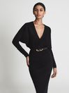 Reiss Black Jenna Regular Cashmere Blend Ruched Sleeve Dress