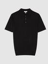 Reiss Black Blair Wool Press Snap Polo Shirt