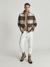 Reiss Brown Check Redwine Brushed Flannel Check Overshirt