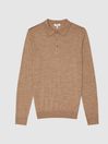 Reiss Camel Melange Trafford Merino Wool Polo Shirt