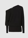 Reiss Black Lorna Asymmetric Knitted Top