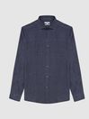 Reiss Navy Ruban Linen Regular Fit Shirt