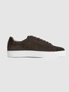 Reiss Chocolate Finley Suede Trainers