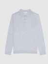 Reiss Powder Blue Melange Trafford Merino Wool Polo Shirt