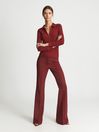 Reiss Red Milina Ribbed Jersey Zip Up Top
