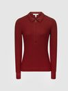 Reiss Red Milina Ribbed Jersey Zip Up Top