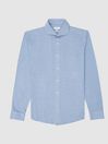 Reiss Soft Blue Melange Gale Jersey Button Through Shirt