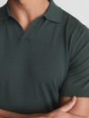Reiss Fern Green Duchie Merino Wool Open Collar Polo Shirt
