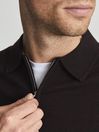 Reiss Dark Bordeaux M Robertson Merino Wool Zip Neck Polo Shirt
