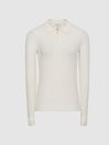 Reiss White Milina Ribbed Jersey Zip Up Top