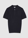 Reiss Navy Groove Half Zip Textured Polo T-shirt