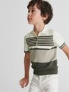 Reiss Sage/White Captain Junior Half Zip Colourblock Polo T-Shirt