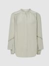 Reiss Pale Green Kalisa Ladder Embroidery Satin Blouse