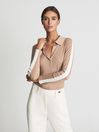 Reiss White/Camel India Colour Block Ribbed Jersey Top