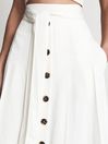 Reiss White Oakley Button Midi Skirt