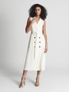 Reiss Ivory Mariah Petite Linen Belted Button Midi Dress