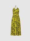 Reiss Yellow Tessa Lime Print Midi Dress