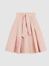 Reiss Pink Gigi Jr Tie Front Linen Midi Skirt