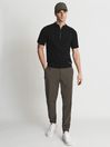 Reiss Black Oval Half Zip Funnel Neck Polo T-Shirt