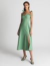 Reiss Green Yanna Strappy Linen Blend Midi Dress