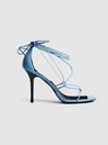 Reiss Slate Blue Kali High Leather Strappy Wrap Sandals