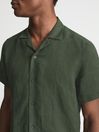 Reiss Khaki Rufus Linen Cuban Collar Shirt