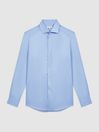 Reiss Mid Blue Remote Cotton Satin Slim Fit Shirt