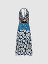 Reiss Blue Mara Floral Print Midi Dress