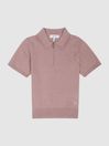 Reiss Dusty Rose Maxwell Merino Zip Neck Polo T-Shirt