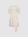 Reiss Cream Rhea Broderie Sleeve Floppy Mini Dress