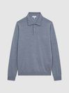 Reiss Denim Melange Trafford Merino Wool Polo Shirt