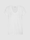 Reiss White Luana Cotton-Jersey V-Neck T-Shirt