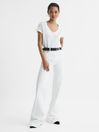 Reiss White Luana Cotton-Jersey V-Neck T-Shirt