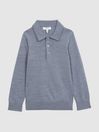Reiss Denim Melange Trafford Senior Merino Wool Polo Shirt