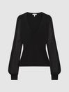 Reiss Black Sophie Sheer Sleeve Knitted Top