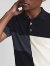 Reiss Navy Primo Press Stud Colourblock Polo T-Shirt