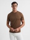 Reiss Toffee Hunter Mercerised Cotton High Neck T-Shirt