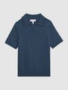 Reiss Bright Airforce Duchie Junior Merino Wool Open Collar Polo Shirt